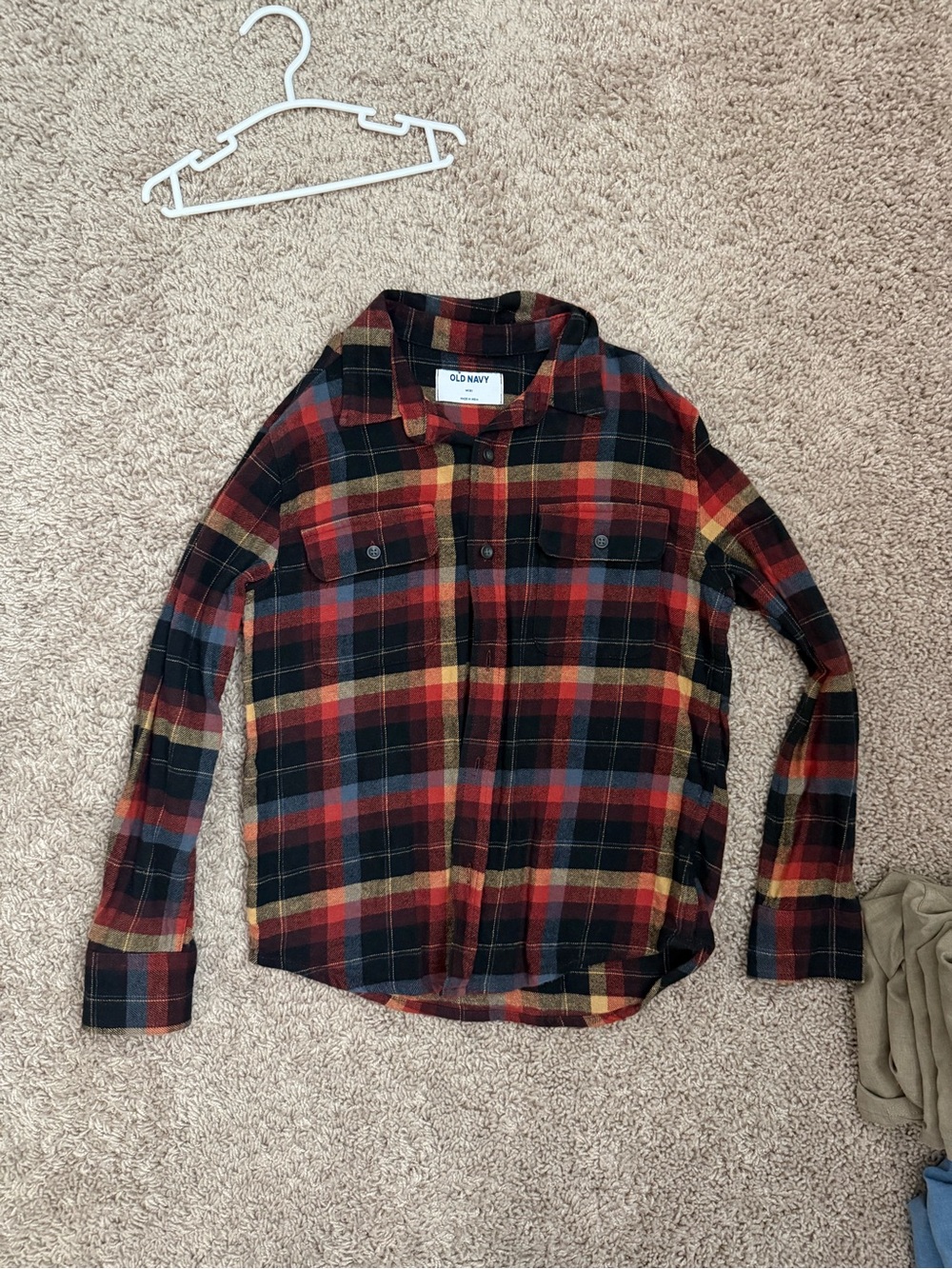 Old Navy Red Black Yellow Plaid Flannel Button-Down